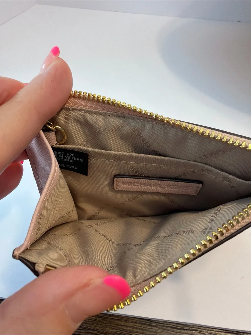 Michael Kors MK Small Coin Purse ID Pouch Keychain Ring Fob Wallet Blush Pink